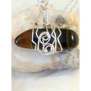 TIGERS EYE Stone Pendant on Silver Plated 26" Chain